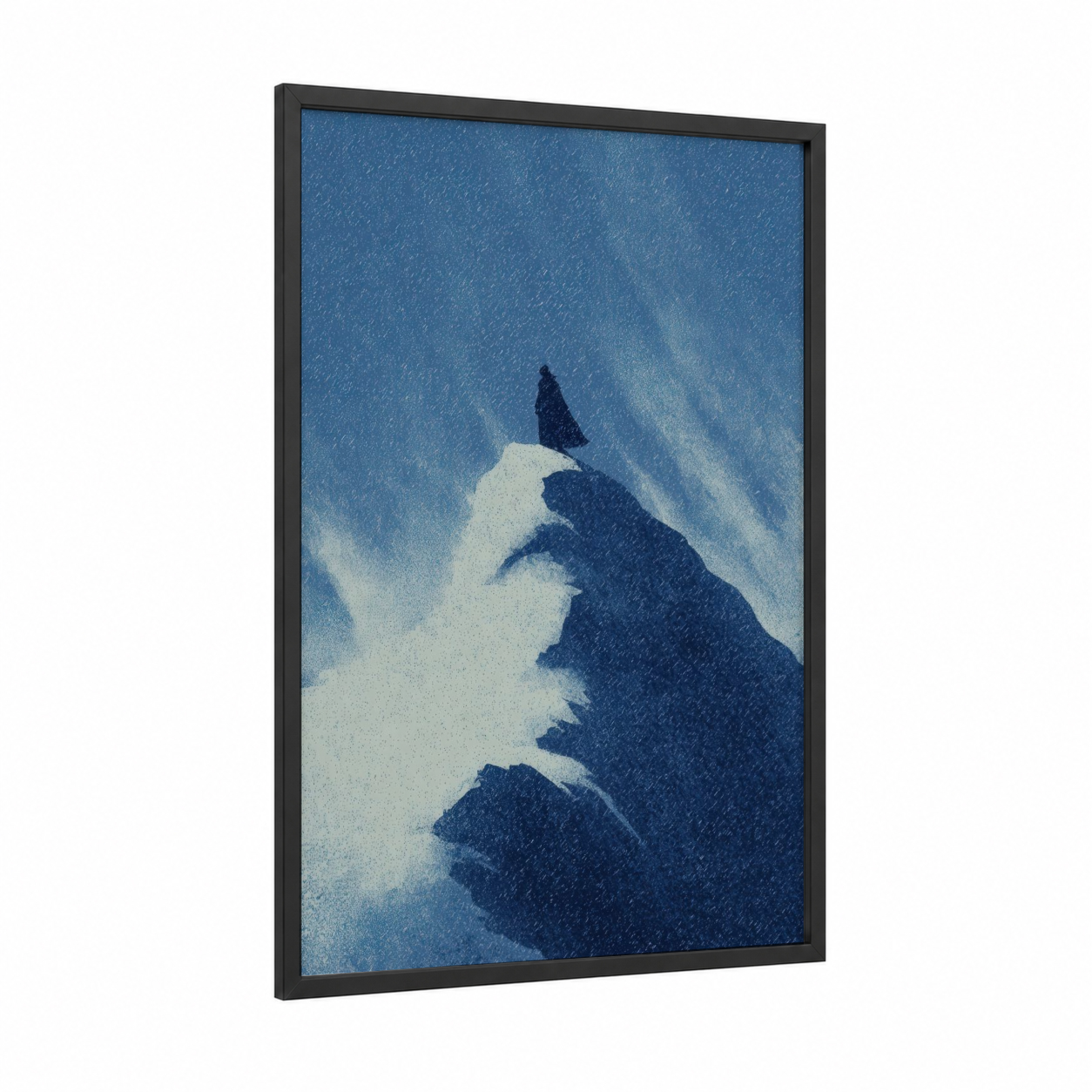 Mystical Wolf framed magic and witchcraft print — black wood frame — blue and white palette