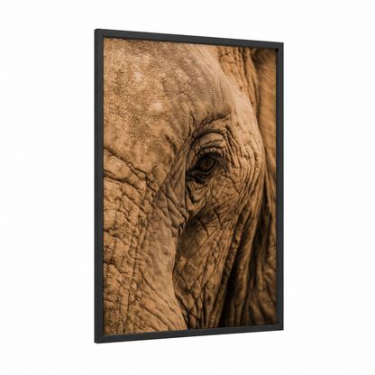 Textured Savanna Elephant framed art print — black wood frame — brown and gold palette