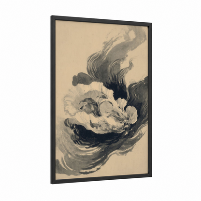 Oyster Ink Study framed art print — black wood frame — black and white and gray palette