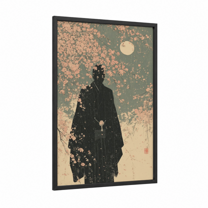 Moonlit Wanderer framed men's fashion print — black wood frame — cream and sage green palette