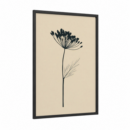 Minimal Herb Silhouette framed herbs print — black wood frame — black and cream palette