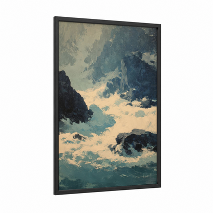 Alpine Glacier framed art print — black wood frame — blue and white and gray palette