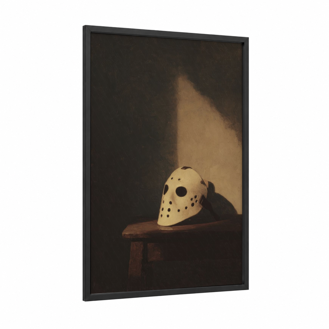 Goalie Mask Study framed ice hockey print — black wood frame — black and cream palette