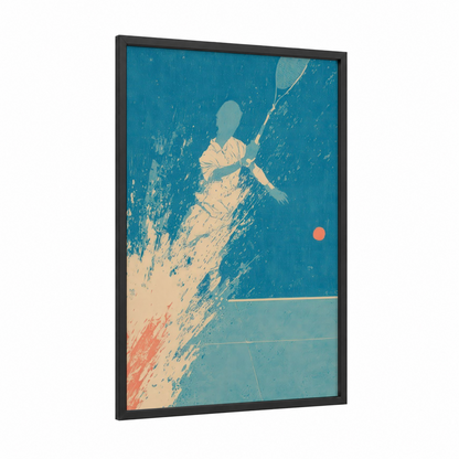 Aerial Racquetball framed art print — black wood frame — turquoise and cream palette