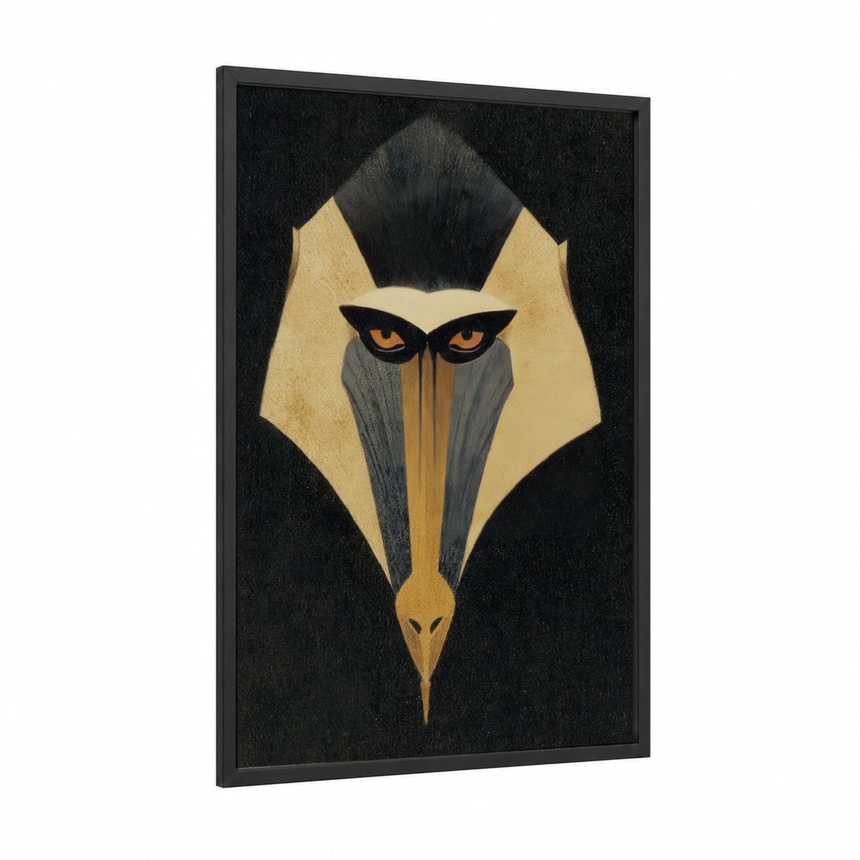 Golden Monkey framed art print — black wood frame — gold and black palette
