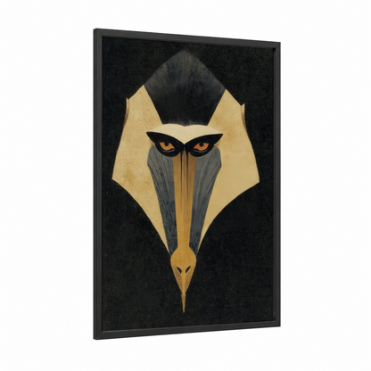 Golden Monkey framed art print — black wood frame — gold and black palette