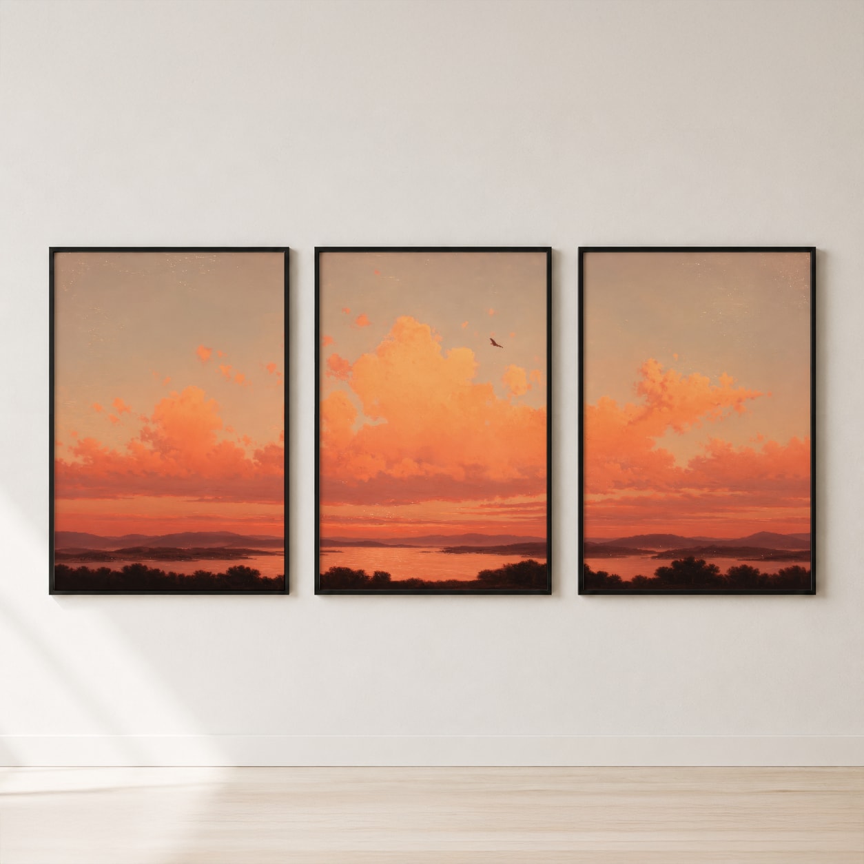 Sunset Ocean Landscape Triptych Wall Art Set — set hero