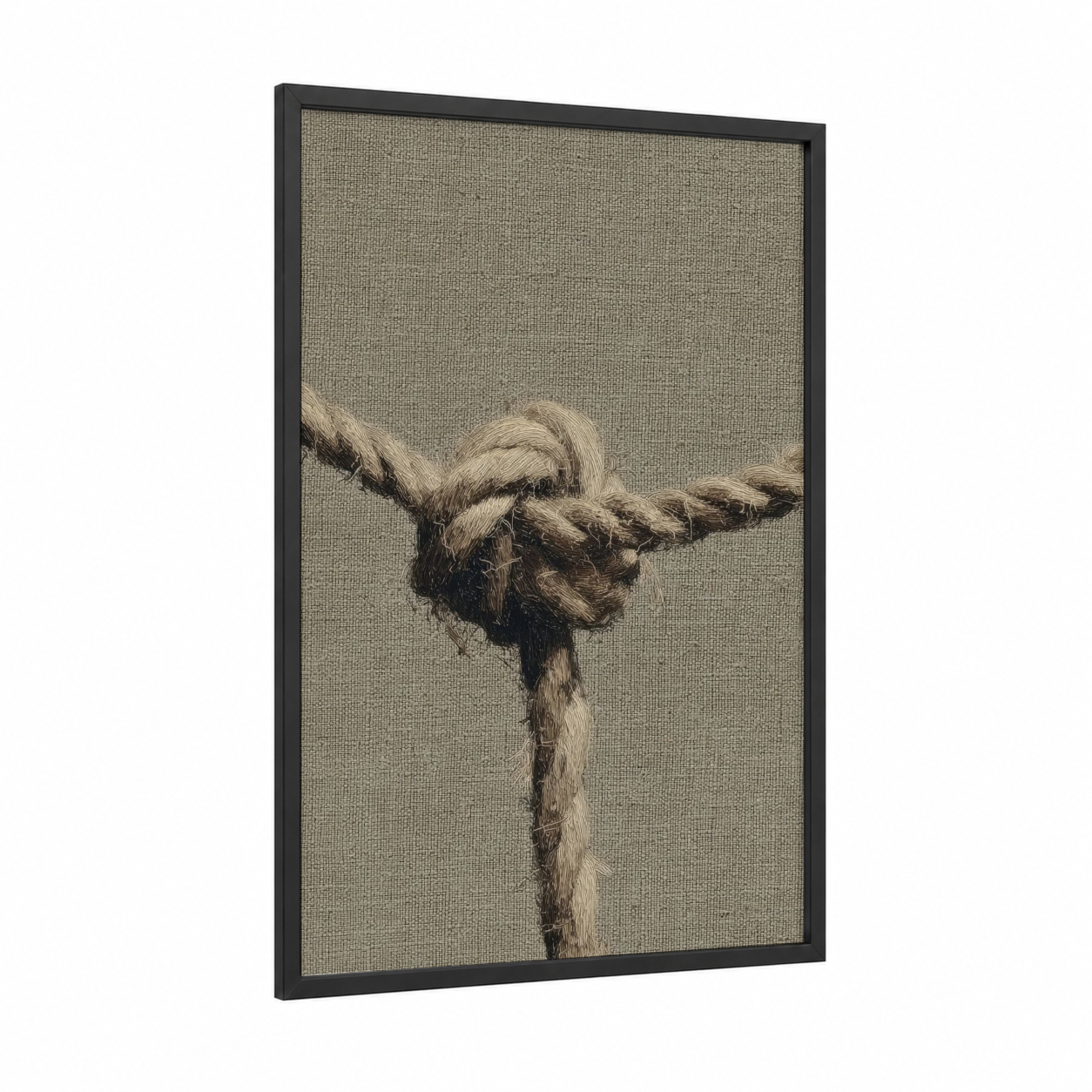 Nautical Knot Study framed rope knots print — black wood frame — beige and brown palette