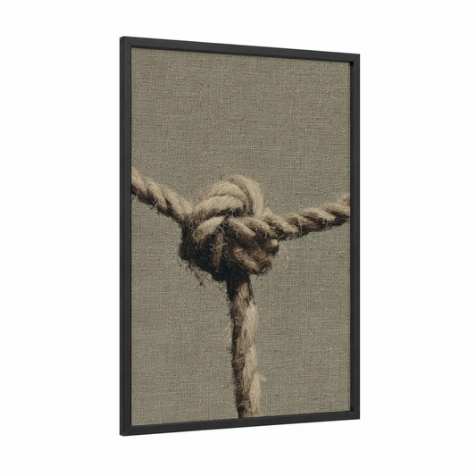 Nautical Knot Study framed rope knots print — black wood frame — beige and brown palette