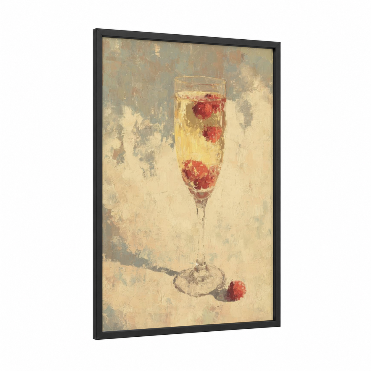 Champagne Raspberry framed cocktail print — black wood frame — cream and rose gold palette