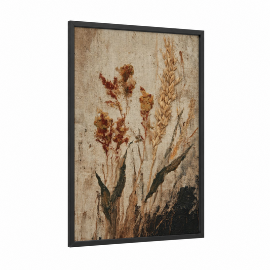 Harvest Grain Study framed art print — black wood frame — brown and cream palette