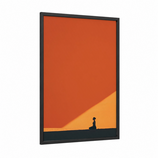 Sunset Yoga Pose framed fitness yoga print — black wood frame — orange and yellow gold palette