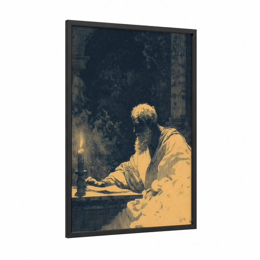 Saint Peter Contemplation framed st. peter print — black wood frame — gold and dark blue palette