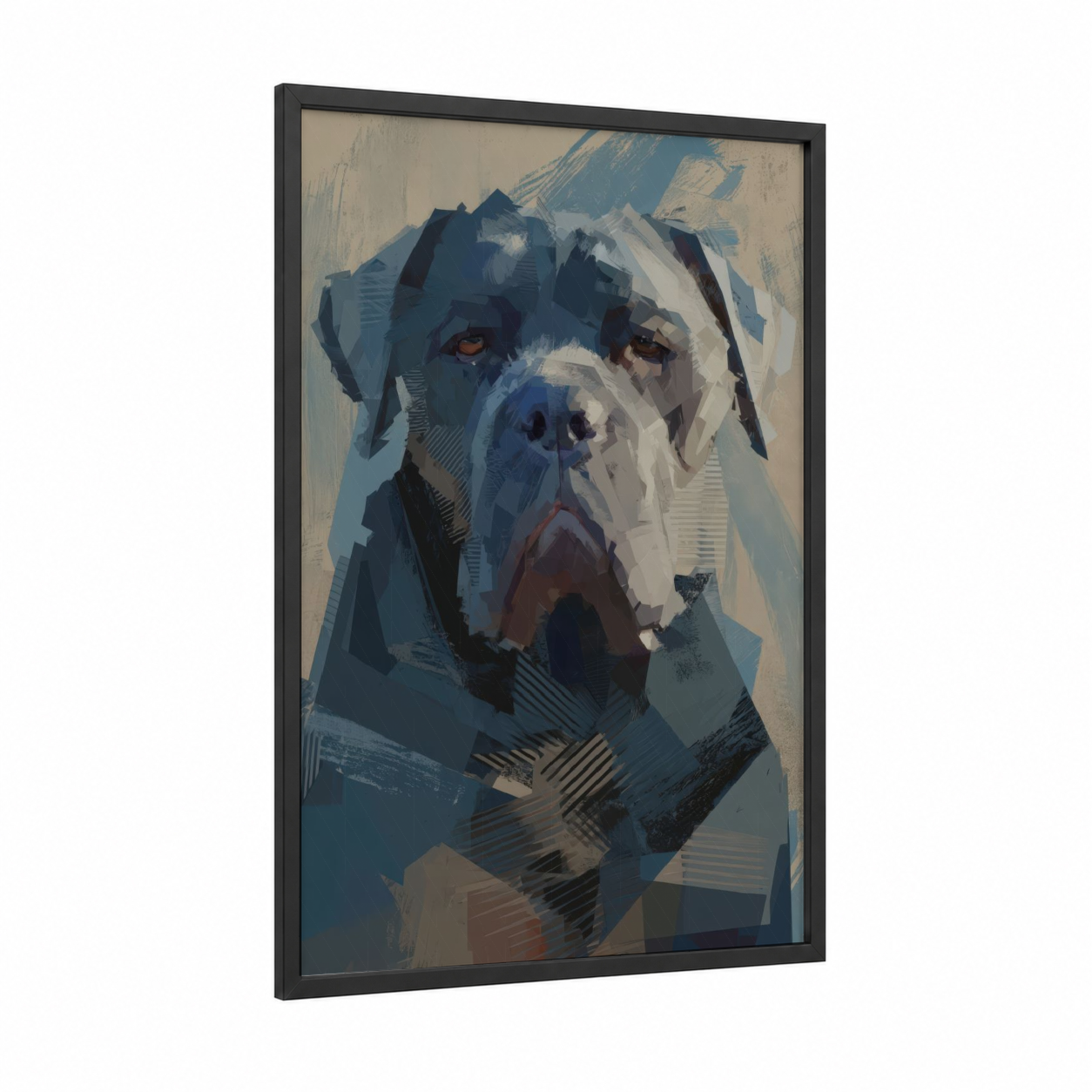 Noble Mastiff framed art print — black wood frame — blue and brown palette