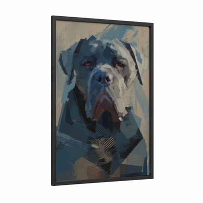 Noble Mastiff framed art print — black wood frame — blue and brown palette