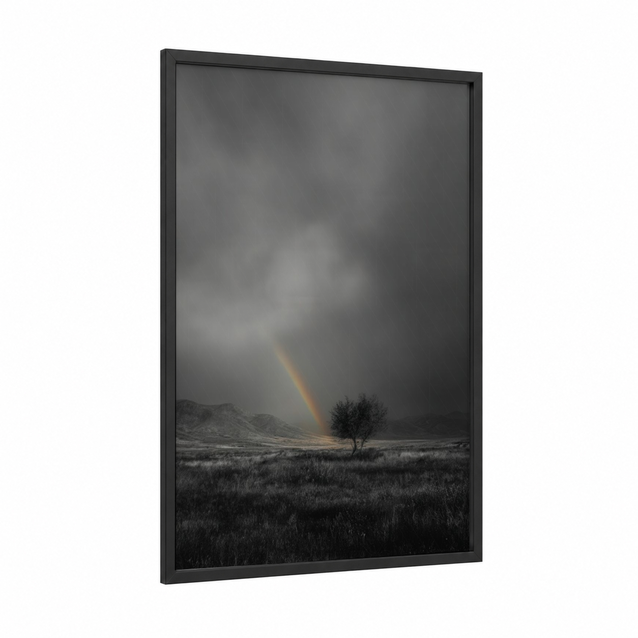Golden Rainbow framed art print — black wood frame — gray and gold palette