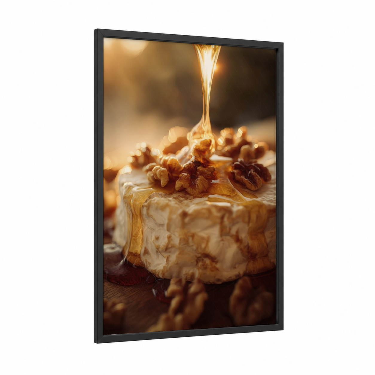 Golden Honey Drizzle framed cheese print — black wood frame — gold and cream palette