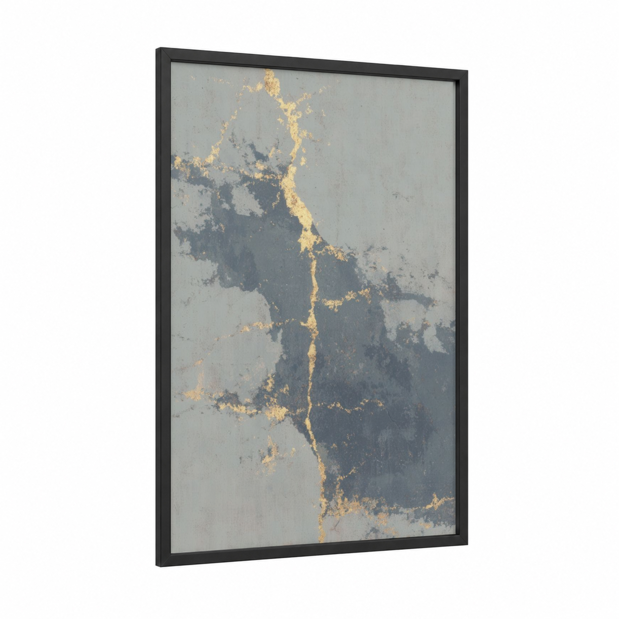 Abstract Minimalist framed art print — black wood frame — dove gray and gold palette