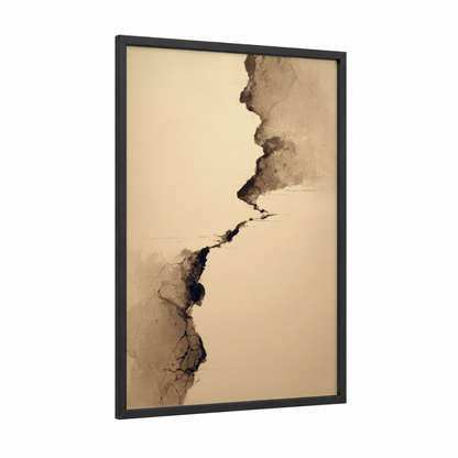Erosion Landscape framed abstract minimalist print — black wood frame — beige and brown palette