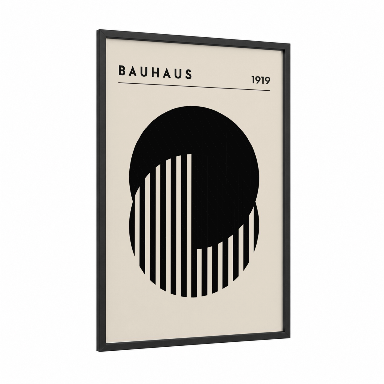 Bauhaus Geometry framed abstract geometric print — black wood frame — black and white palette