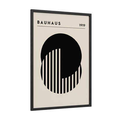 Bauhaus Geometry framed abstract geometric print — black wood frame — black and white palette