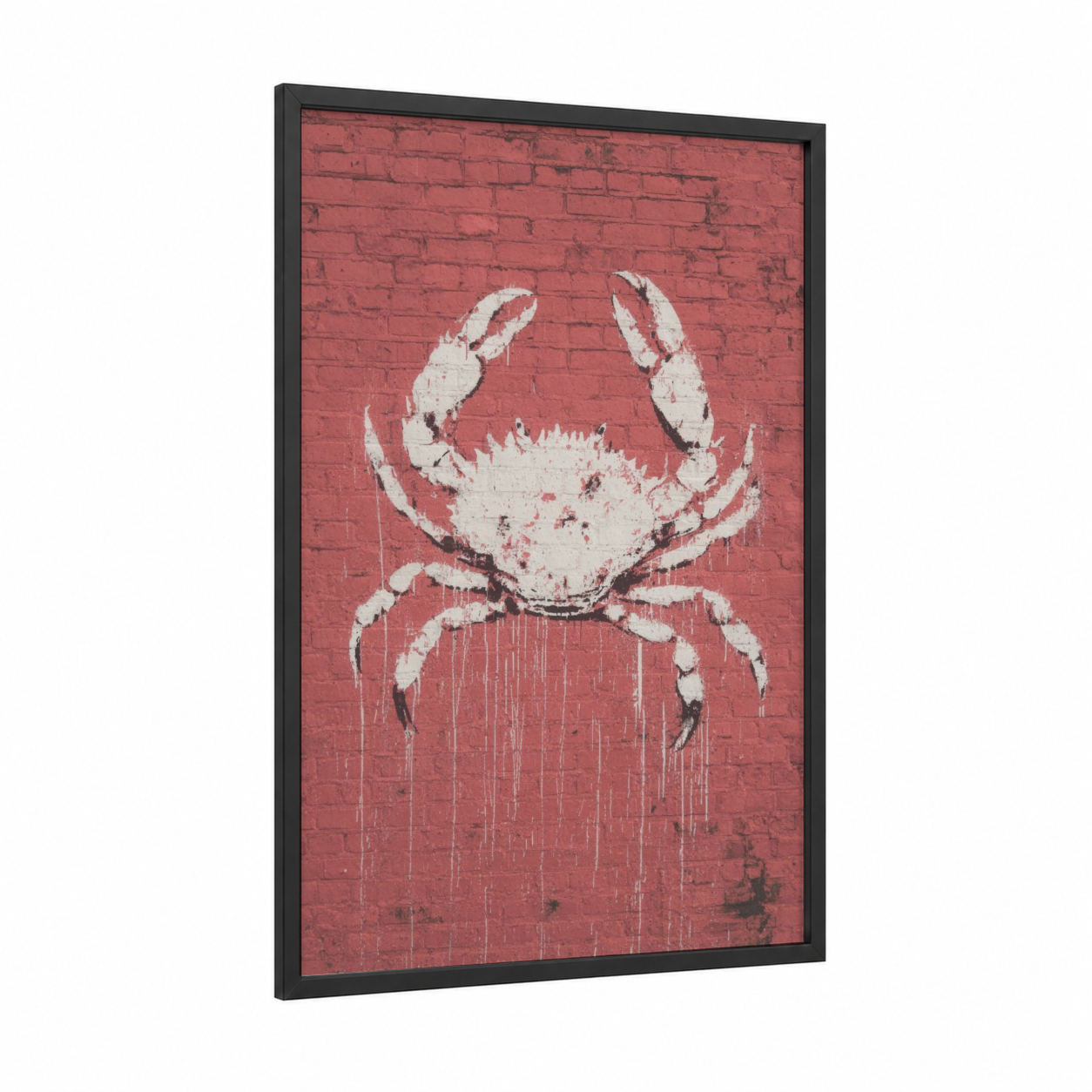 Crimson Crab framed art print — black wood frame — red and white palette