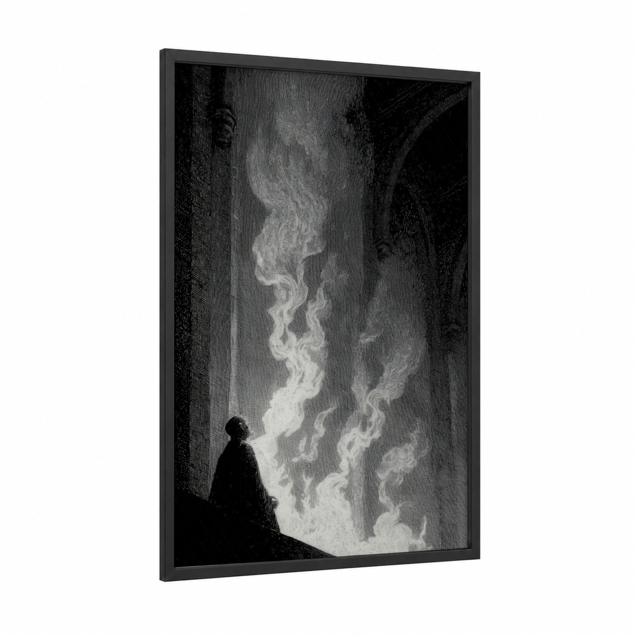 Ethereal Incantation framed magic and witchcraft print — black wood frame — black and white and gray palette