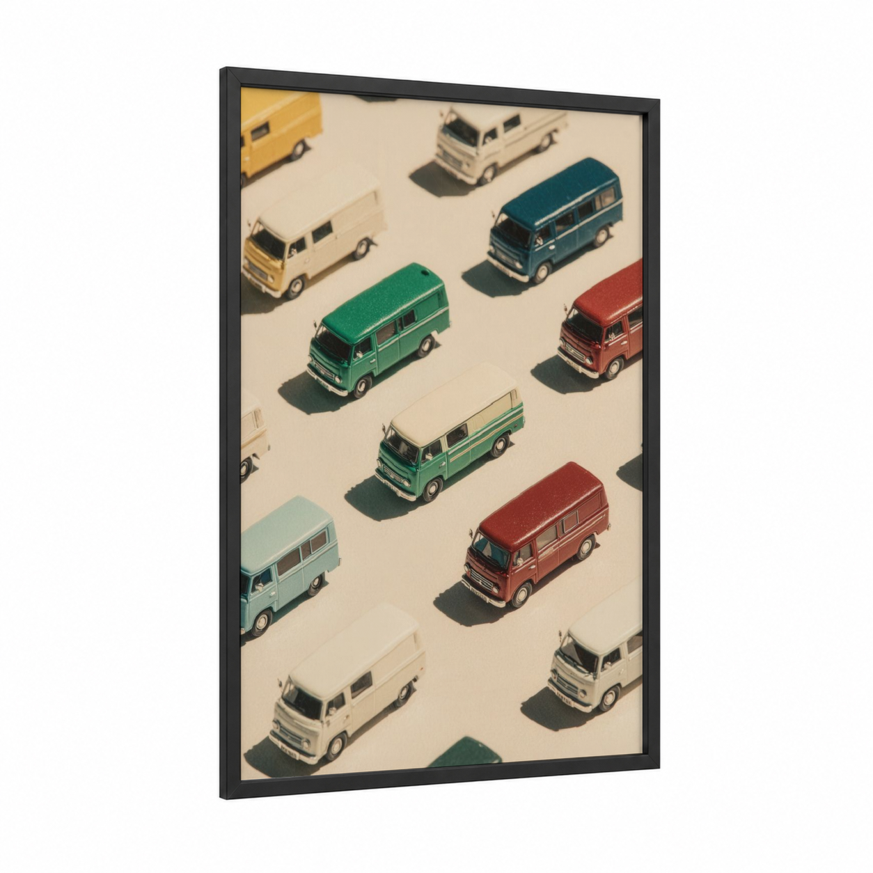 Vintage Van Collection framed art print — black wood frame — cream and teal palette