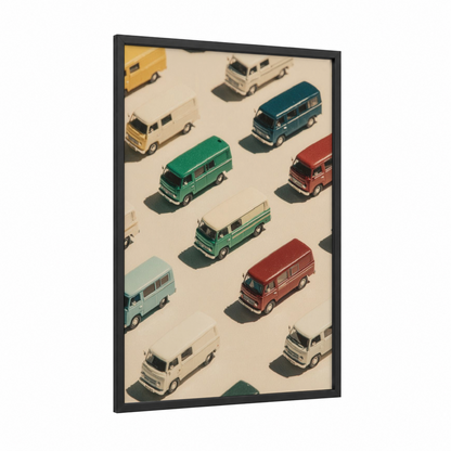 Vintage Van Collection framed art print — black wood frame — cream and teal palette