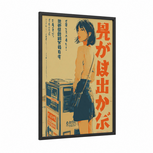 Retro Tokyo Delivery framed vintage japanese ads print — black wood frame — gold palette