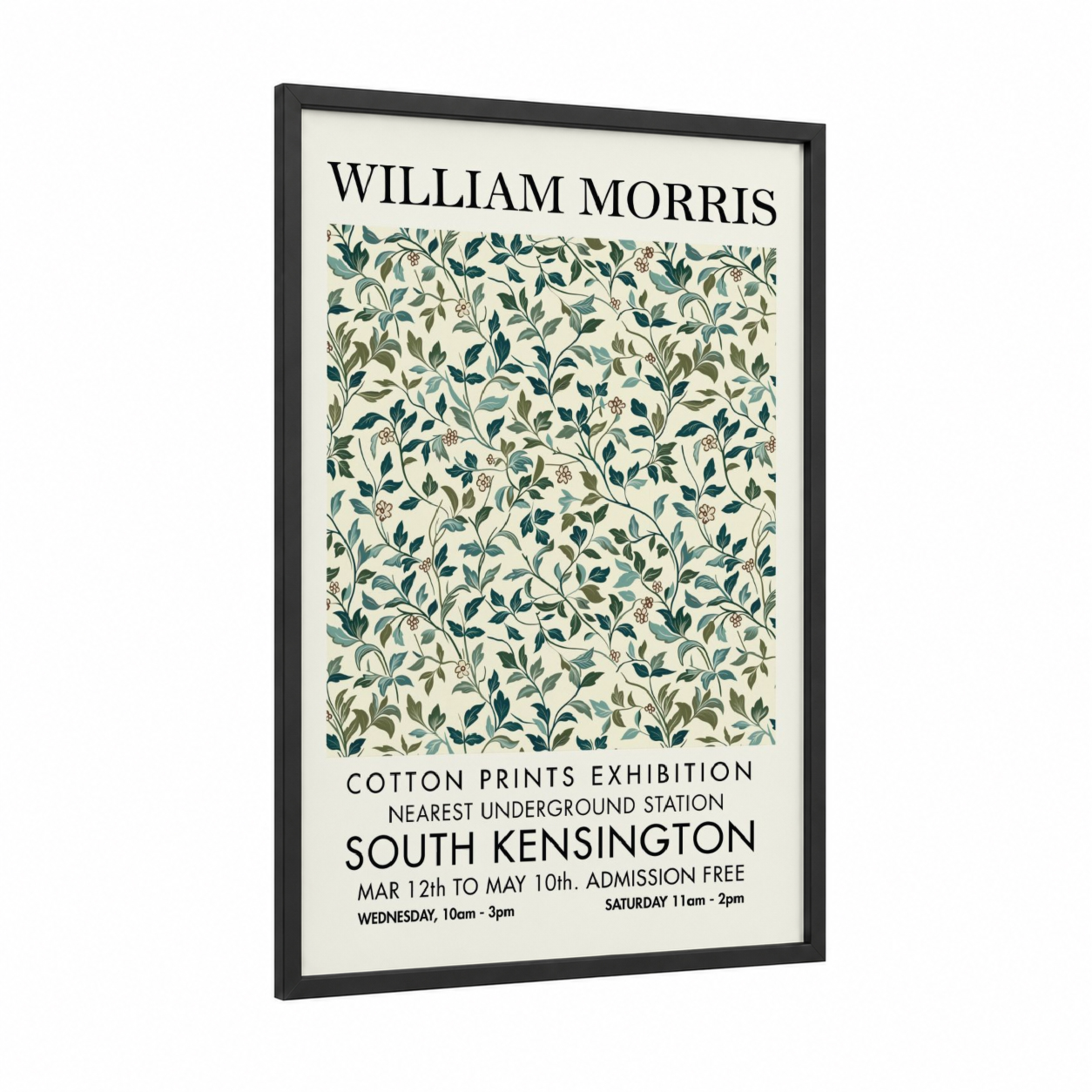 William Morris Botanicals framed abstract flower print — black wood frame — sage green and cream palette