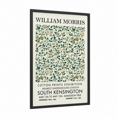 William Morris Botanicals framed abstract flower print — black wood frame — sage green and cream palette