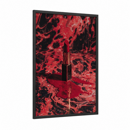 Crimson Lipstick framed make up print — black wood frame — red and black and red palette