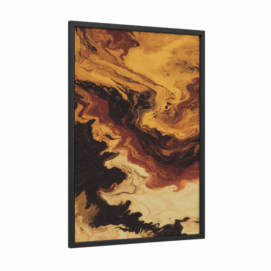 Whiskey Swirl framed art print — black wood frame — gold and maroon palette