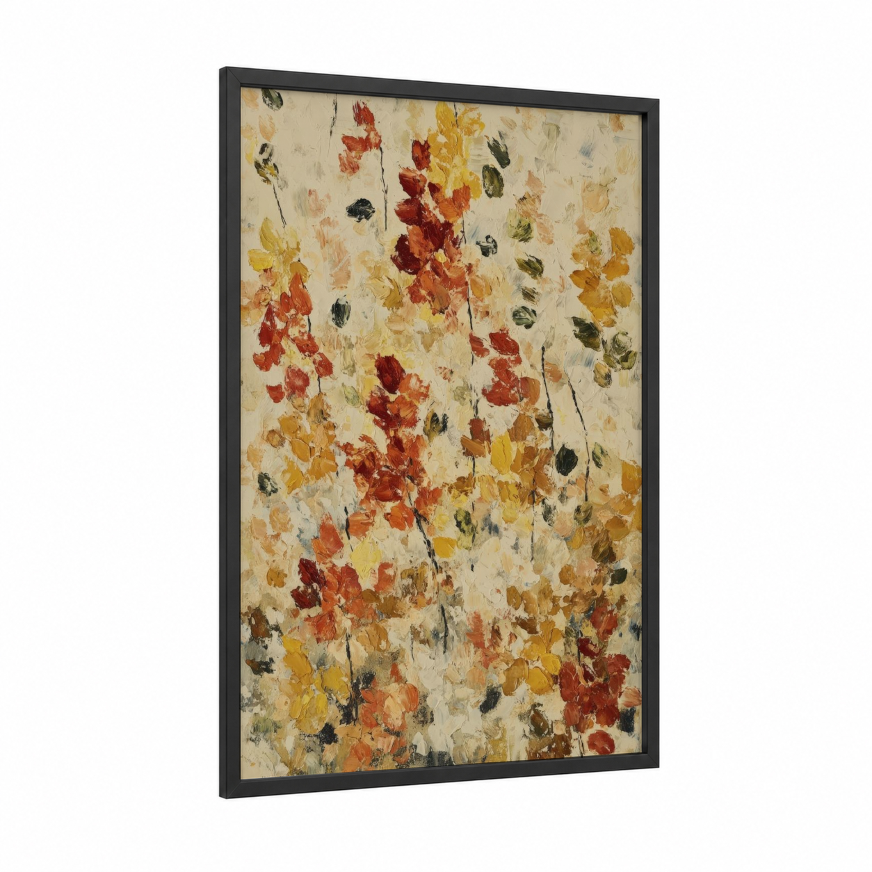 Autumn Foliage Dance framed art print — black wood frame — gold and russet palette