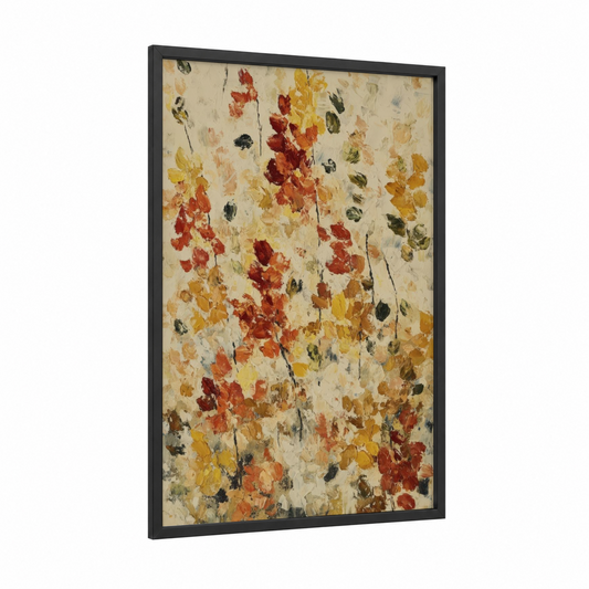 Autumn Foliage Dance framed art print — black wood frame — gold and russet palette