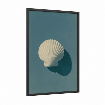 Cream Seashell framed art print — black wood frame — teal and cream palette