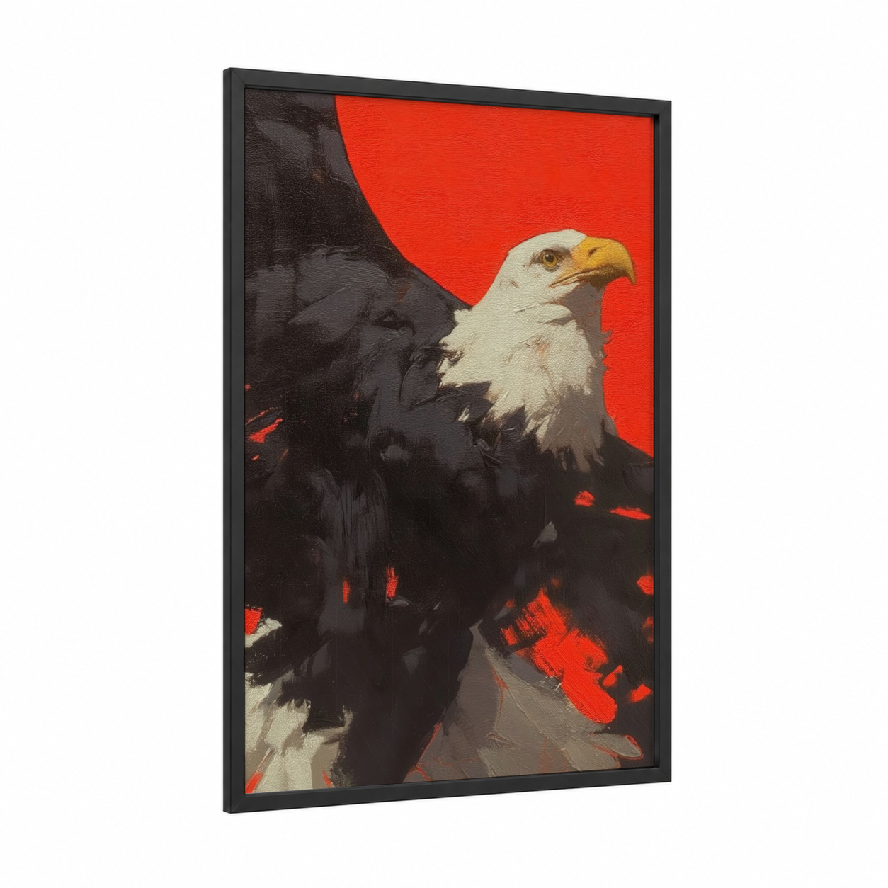 Crimson Eagle framed art print — black wood frame — red and black palette