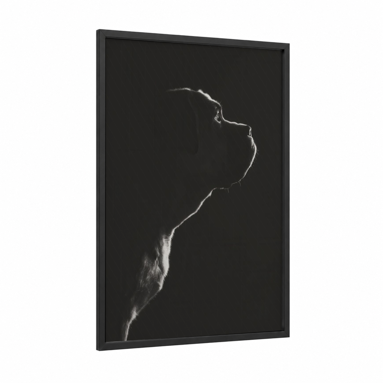Noble Mastiff Profile framed art print — black wood frame — black and white palette