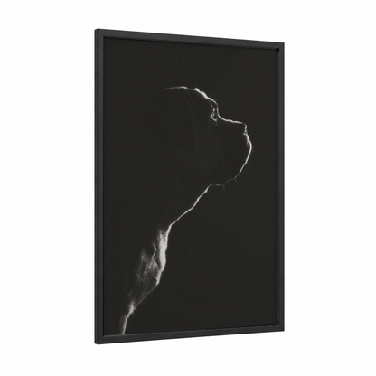 Noble Mastiff Profile framed art print — black wood frame — black and white palette
