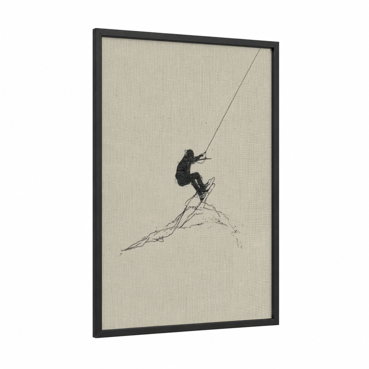 Airborne Wakeboarder framed wakeboarding print — black wood frame — black and white and cream palette