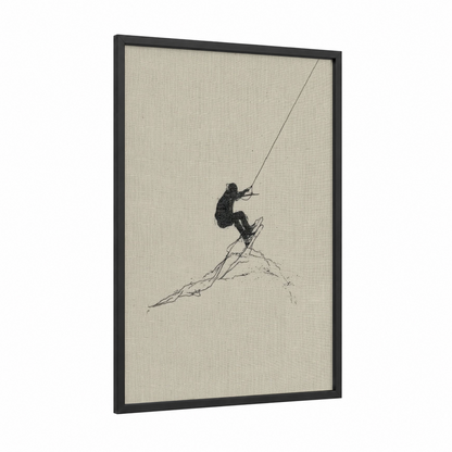 Airborne Wakeboarder framed wakeboarding print — black wood frame — black and white and cream palette