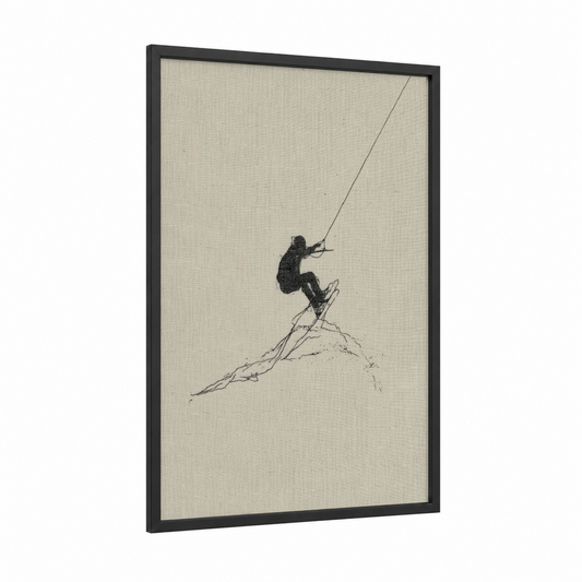 Airborne Wakeboarder framed wakeboarding print — black wood frame — black and white and cream palette