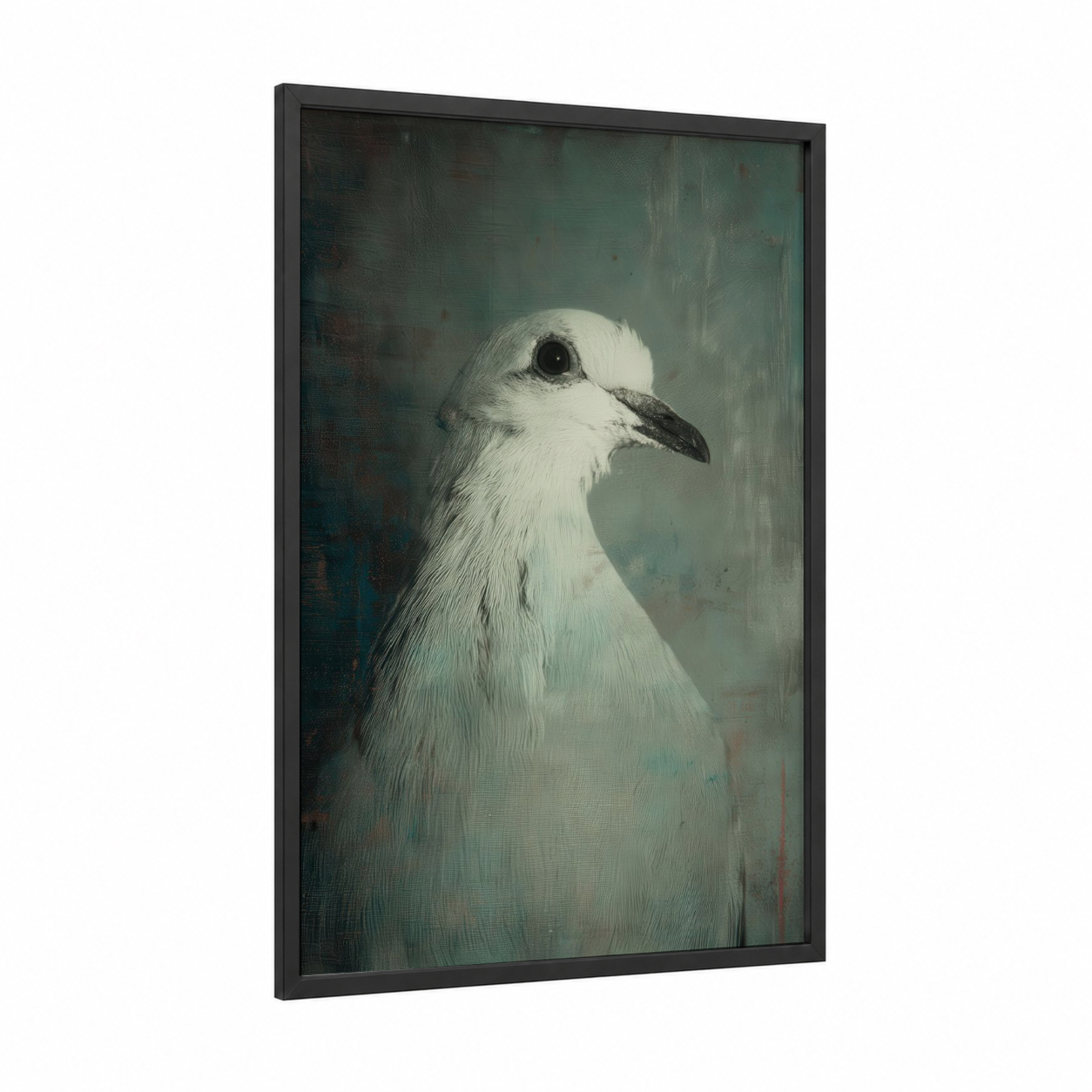 Serene Dove framed art print — black wood frame — white and dove gray palette