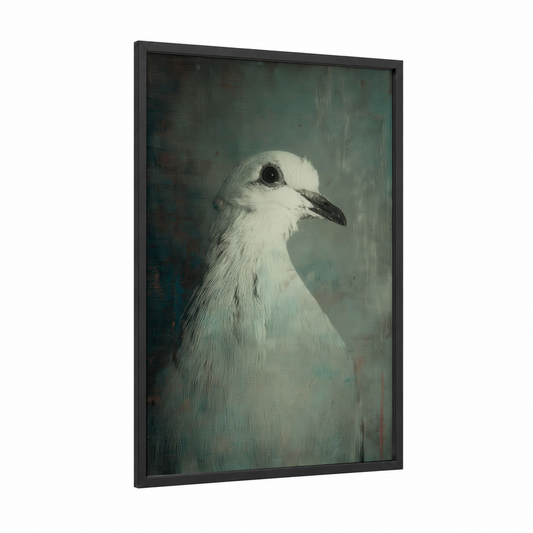 Serene Dove framed art print — black wood frame — white and dove gray palette