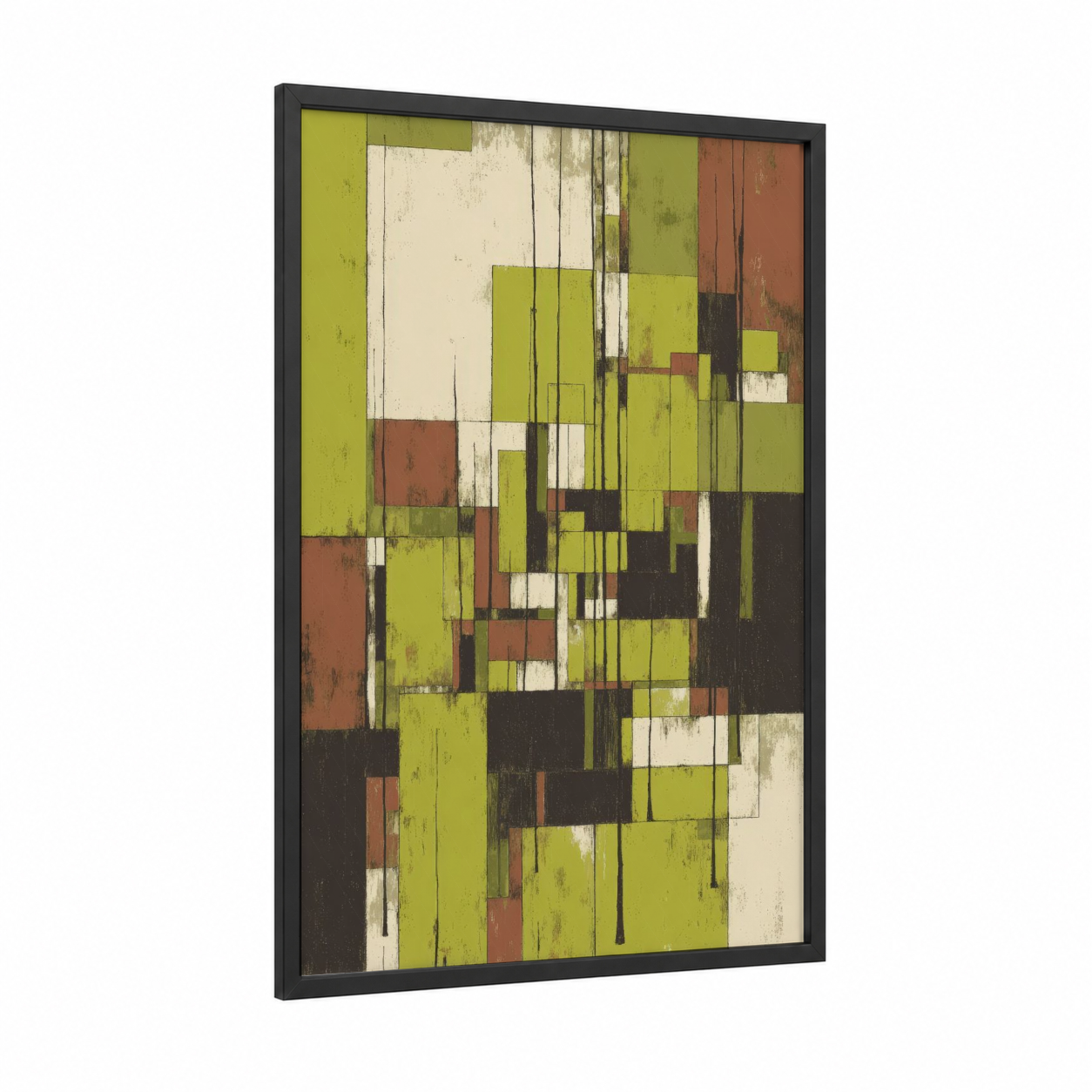 Chartreuse Linden framed linden tree print — black wood frame — lime green and russet palette