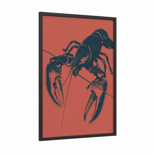 Coral Crayfish framed art print — black wood frame — blue palette