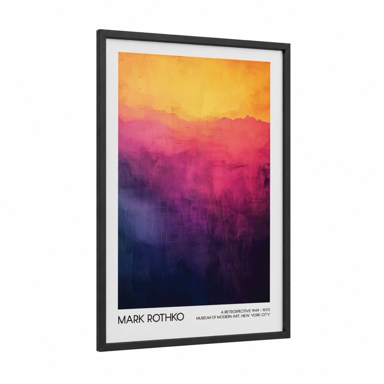 Gradient Sunset framed abstract classic print — black wood frame — gold and magenta palette