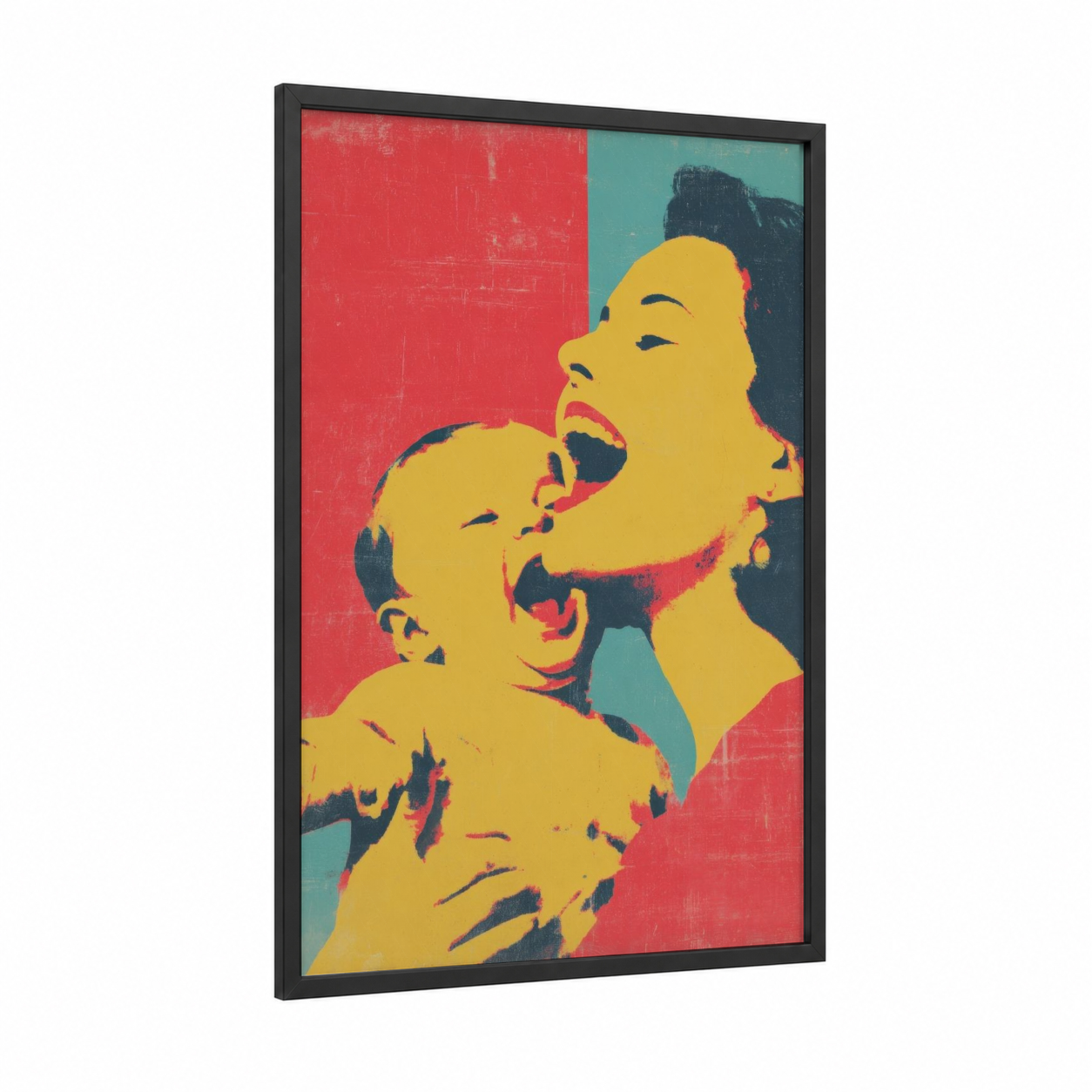 Joyful Motherhood framed mother's day print — black wood frame — yellow gold and red palette
