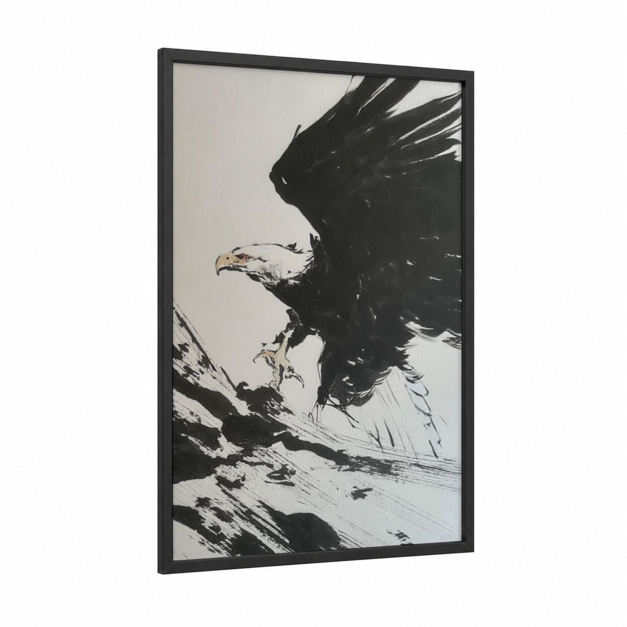 Majestic Eagle framed art print — black wood frame — black and white palette